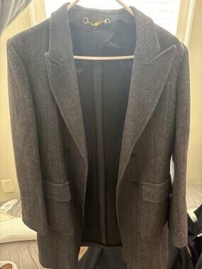 Gucci Herringbone Wool Double Breasted Coat Jacket IT46 US36 Made Italy